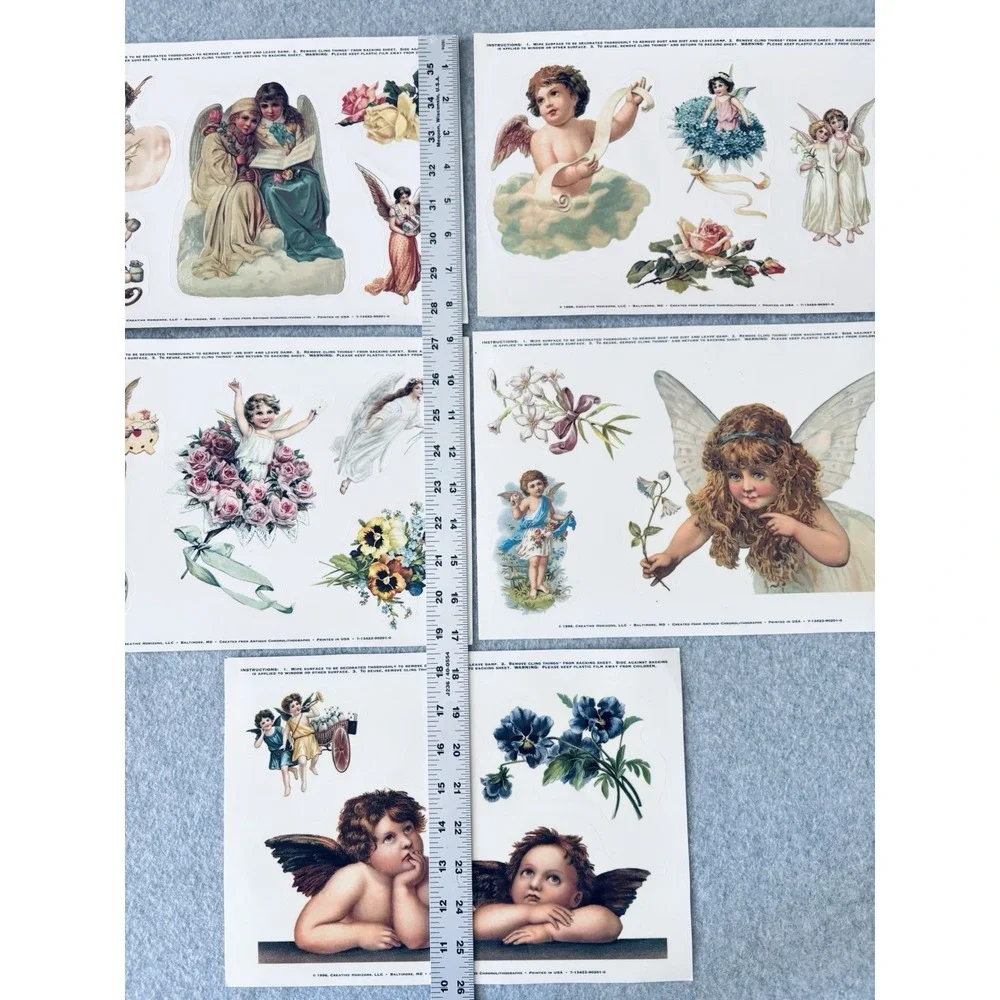 5 Sheet Window Decals Static Cling 1996 Creative Horizons Angels Cherubs Vintage